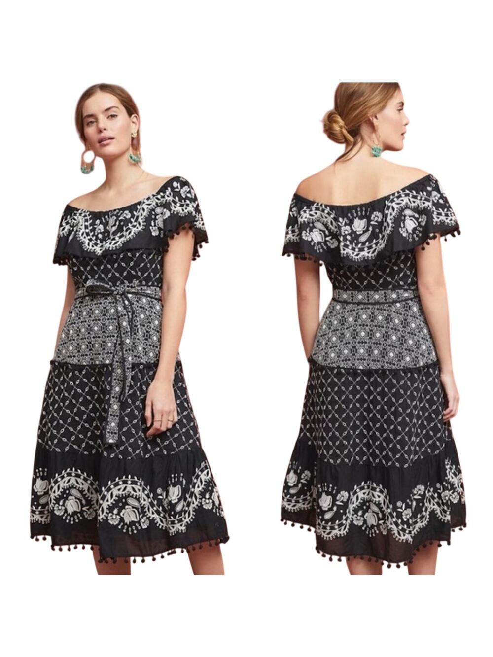 Anthropologie Black and White Off-Shoulder Midi Dress